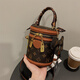 Kangaroo leather cylindrical bag women's new internet celebrity cylindrical hand bucket bag European and American fashion old-fashioned one-shoulder crossbody bag brown with pendant