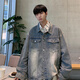Baiqueting Denim Jacke Herren 2025 Spring Neue Denim Jacke Herren American High Street Trendy Marke Loose Arbeit Retro Jacke XH-683 Gelb Schlamm S