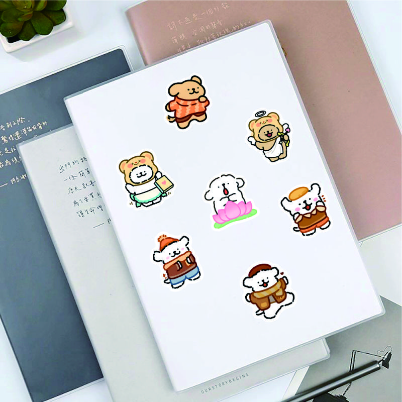 Cartoon line puppy stickers cute emoticon package stickers puppy mobile phone case computer suitcase decoration DIY hand account mobile phone stickers full set 50 pictures