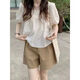 Meng Yilan (Mengyilan) Entbindungs-Tops, kleiner Duftstil 2025 Sommer-Mutterschaftskleid, modische Bauchabdeckung, kleiner Mensch, modische Bauchunterstützungshose, Aprikosenfarbe Color Top + Bauchunterstützungsshorts [hochwertiger Rabatt L [Empfohlen 100-120 Jin [Jin gleich 0,5 kg]]
