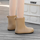 Xili Internet celebrity fashion rain boots for women new mid-tube waterproof shoes plus velvet non-slip soft sole rain boots for adults lightweight rubber shoes Khaki 38 37-38 size