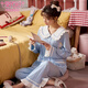 Pajama modal Pajamas Primavera y otoño Algodón puro Cárdigan de algodón larga Distal y linda ropa de algodón de algodón Juego de ropa de gran tamaño JM3527 M [80-98Jin [Jin iguala 0.5 kg]]]
