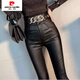 皮尔卡丹（pierre cardin）加绒皮裤女秋冬新款高腰外穿打底裤哑光显瘦紧身小脚铅笔裤子 现货/系带皮裤【9921款】 加绒 S 【80-95斤】卡码往大拍