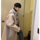 NEW OR MODE American mid-length woolen coat for men in autumn and winter, knee-high trendy brand windbreaker, thickened hooded woolen coat, off-white 2XL