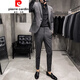 Pierre Cardin light luxury high-end brand men's fashion plaid suit men's suit youth slim British style handsome suit men's handsome casual jacket light luxury knitted dark gray suit and pants L