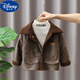 Disney (Disney) 2-15 year old boys leather jacket 2024 new winter plus velvet children's clothing boy thickened baby fur integrated khaki 90cm