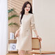 Pierre Cardin 2024 new autumn and winter style, elegant and slim, small fragrant mid-length dress for women, fashionable inner skirt, rice plaid M (80-105Jin Jin is equal to 0.5kg)