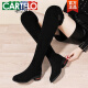卡帝乐鳄鱼（CARTELO）绒面长筒靴女2023新款秋冬靴子冬季加绒过膝长靴不掉筒瘦瘦马丁靴 黑红色(套脚)9735 37