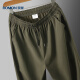 
ROMON casual pants men's summer loose sports straight pants ice silk elastic nine-point pants men's clothing 718 military green 3XL