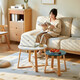 Lin's home coffee table small apartment solid wood legs round tea table living room home Japanese style combination side table LS755 [white] LS755J3-A large round coffee table
