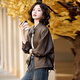 拉夏贝尔（La Chapelle）美拉德皮衣外套女2024新款春秋短款宽松休闲复古PU皮机车夹克上衣 咖啡色 M 【建议115斤以下】