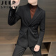 Jeep (JEEP) men's suit suit wedding high-end wedding groom slim fit lapel double-breasted casual small suit jacket black single suit M recommended 110Jin Jin is equal to within 0.5 kg