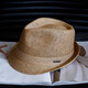 Tochino high-end Japanese spring and summer jazz top hat for men and women, uniform short-edge casual straw hat gentleman trend middle-aged and elderly hat beige L size (58-60cm) adjustable