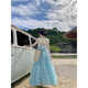 
YIOU Purple Mint Green V-neck Hanging Neck Sling Long Dress Summer Dopamine Seaside Vacation Fairy Skirt 9755 Picture Color M