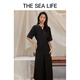 THE SEA LIFE欧海一生 法式优雅连衣裙女24夏季收腰显瘦暗纹提花连衣裙Y16817 杏仁白 M