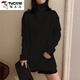 Woodpecker (TUCANO) turtleneck German velvet bottoming shirt for women with long sleeves and velvet thickening 2025 autumn and winter style inner mid-length t-shirt for women black black plus velvet XL 135-150Jin Jin is equal to 0.5 kg