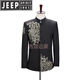 JEEP SPIRIT Black Stand Collar New Chinese Mao Suit Male Singer Chorus Middle-aged Student Youth Performance Suit Republic of China Black Golden Phoenix Top 180 (XL) Height 180 Weight around 160