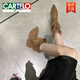 CARTELO cowhide version pointed toe short boots for women thin boots piled boots new thick heel fashion Maillard mid-tube western boots brown 37