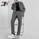 DK brand suit suit men's loose small suit jacket high-end autumn light mature style casual Korean style versatile set light gray stripes (top + pants) S