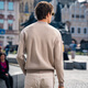 
Mr. Bu Bu silhouette round neck thickened sweater for men's spring and autumn splicing design comfortable knitted sweater KT15699 Oatmeal Gray M (170)