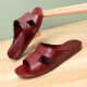 Bain Weiche und bequeme ältere Hausschuhe für Haushaltsbad Anti-Rutsch-Plastiksandalen Ein-Schlupf-Hausschuhe Dad Guangdong Ölschuhe 869 Braun 40-41 (250 mm) Einen Größe kleiner, um Aufmerksamkeit zu schenken