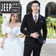 JEEP SPIRIT traje de novio de verano para hombre vestido de novia versión coreana ropa formal profesional informal de negocios delgada 9888# gris claro (traje + chaleco + pantalones) S