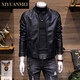 Mi Nishihara men's stand-collar leather jacket autumn Korean style trendy slim handsome leather jacket men's jacket FD6915 black M