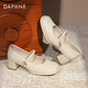 达芙妮单鞋女气质方头高跟玛丽珍鞋一字带女鞋子4024101109 米色 36
