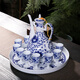 Xihe Yinyao Xihetang Jingdezhen Ceramic Wine Set Liquor Goblet Spirit Cup Blue and White Flask Set Wine Cup Moshanshui Style (1 Pot, 10 Cups, 1 Tray)