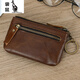 Kangaroo (KANGAROO) Men's Fashionable Casual Lightweight Crazy Horse Leather Retro Genuine Leather Belt Key Ring Coins Bag Key Coin Wallet 9202-Coffee Color