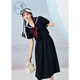 Zihan (ZIHAN) Zihan college style navy collar top skirt suit women's summer sweet mid-length skirt two-piece set black navy XS