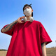 OEMG Schweramerikanische Retro-Farbpaar-Baumwoll-Paar kurzärmeliges T-Shirt für Männer im Sommer Fünf-Punkte-Hülsen trendy losen Marke Top Black XL [Empfohlen 125-140jin [Jin entspricht 0,5 kg]]