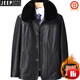 JEEP SPIRIT 2026 new middle-aged and elderly men's leather jacket with velvet and thickened dad autumn and winter coat grandpa winter leather jacket black zipper style 58 weight 155-170 Jin Jin is equal to 0.5 kg