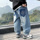 
McTicco children's handsome jeans boys spring and autumn pants 2024 new spring suit medium and large children boys straight trousers spring 13077 blue [Spring and autumn style] 130cm