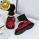 G.duck Little Yellow Duck Girls' Shoes Small Leather Shoes 2025 Children's Short Boots Princess Martin Boots Autumn and Winter Little Girls Black Boots HDL-Red 818 (Single Shoe) Size 37 Inner Length 22.9cm
