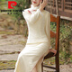 皮尔卡丹（pierre cardin）旗袍女2025秋冬新款年年轻款长袖高端气质改良连衣裙蕾丝加绒冬款 酒红针织1098 L