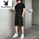 Playboy (Playboy) Pure Cotton 2023 New Ice Seide Kurzarm T-Shirt Set Herren Casual Sports zweiteiler Set Herren Lose Sommer Trend 671 Weißes Set L 110jin [Jin ist 0,5 kg] -130jin [Jin gleich 0,5 kg]