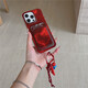 AOI también se aplica a la caja de teléfonos móviles Apple 16Promax Nueva bolsa de tarjeta con cordón con Lanyard iPhone 15 Women's 14 Red 13 [Bag Card Wine Red Love] + Bracelet iPhone 15