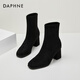 Daphne plus velvet temperament versatile short boots thick heel mid-calf slim boots soft sole high heel women's boots 4622607082 black 38