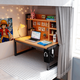 Dormitory artifact college student bed computer desk with bookshelf lazy desk upper and lower bunk steel frame bedside storage table full back panel + mobile bookshelf + LED light maple color + white shelf 80 40 86cm