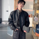 Digada jacket men's retro versatile autumn and winter lapel loose Korean style trendy design handsome motorcycle leather jacket HYXS-HY199 black regular XL
