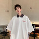 Poum Khaki Polo Coloque Camiseta de manga corta Summer New Retro New Retro Marca Contrasting Lapel Camiseta Top Top Top CQS-847 Caki 3xl