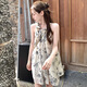 
Miaoyijia new Chinese suspender dress for women's skirt summer women's clothing 2025 summer new style floral pure and lustful small person ink and wash neck dress [one size]