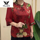MLEX恋影服装9903国风中式盘扣气质小衫复古印花七分袖妈妈衬衫上衣女 绿色 4XL 135-150斤