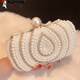 Woodpecker (TUCANO) light luxury new retro pearl bag for women cheongsam handbag Chinese style beaded rhinestone dinner bag handheld evening gift double-sided beads soft bags beads beads beige with iron chain