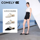 康莉（COMELY）羊皮包头拖鞋女25年夏季粗跟法式两穿凉拖尖头穆勒鞋 黑色 38