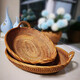 Zhenculinary Vietnamese oval woven fruit basket with handle, living room snacks, groceries, candy, melon seeds, hotel restaurant, fruit tray, coffee table, fruit bread, dessert storage basket, oval fruit basket 38*32*12CM