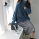 
Daiya Moss' new heavyweight European and American turtleneck cardigan for women's thick sweater loose pullover lazy style knitted base shirt burgundy L