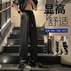 Pantalones casuales de niebla Pantalones casuales Men's Spring y Autumn American High Street Slit Pantalones Pantalones de seda de hielo al aire libre Pantalones rectos sueltos MF-2307 Negro XL (recomendado 130-140Jin [Jin iguala 0.5 kg])