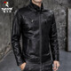 Woodpecker leather jacket men's jacket spring and autumn jacket men imitation leather PU leather motorcycle men business casual trend leather jacket men 609A black L [110-130Jin [Jin equals 0.5 kg]]